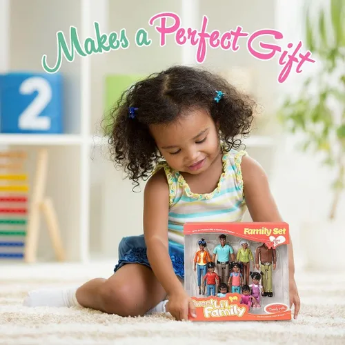 Vista 3 de Beverly Hills Doll Collection Sweet Li'l Family African American Dollhouse People - Juego de 9 figuras de acción para abuelo, abuela, mamá, papá