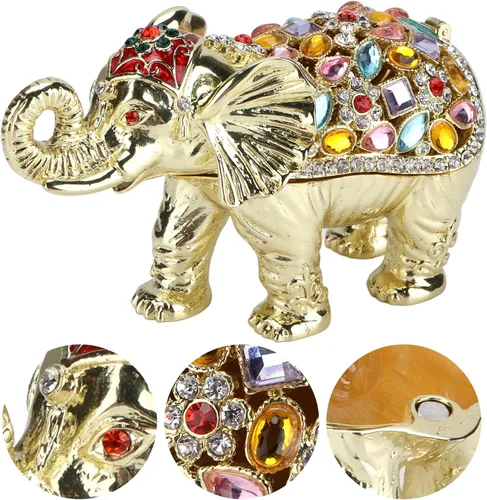 Vista 8 de DCQRY Caja de almacenamiento de joyería de elefante, portátil, figura de animal, caja de joyería decorativa, caja de regalo, caja organizadora