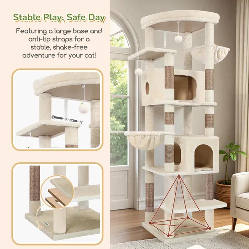 Vista 5 de Globlazer Árbol para gatos resistente, torre resistente de 74 pulgadas para gatos grandes y adultos, árbol grande para gatos con 7 postes rascadores