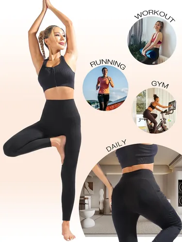Vista 5 de Leggings con bolsillos para mujer, control de abdomen, cintura alta, compresión sin costuras frontales, pantalones de yoga moldeadores de cuerpo