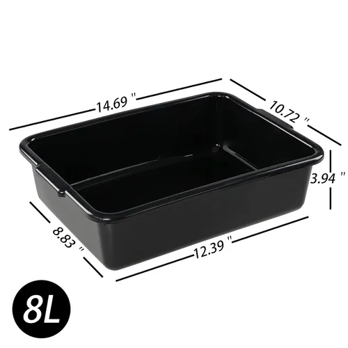Vista 4 de Jekiyo Paquete de 4 cajas de bañera de autobús comercial, bandeja de autobús de plástico de 8 litros, lavabo negro