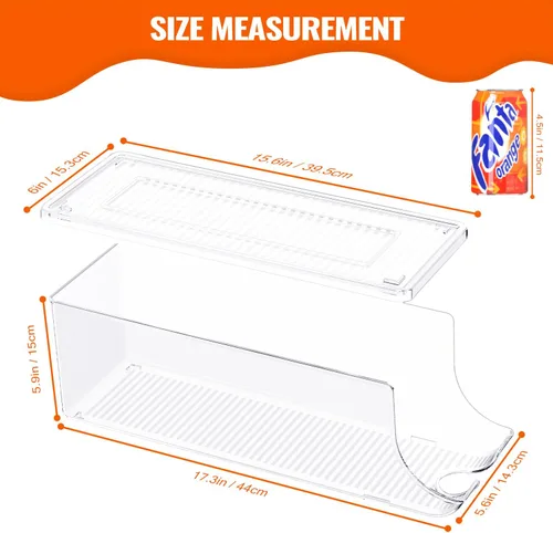 Vista 5 de SCAVATA Paquete de 2 organizadores de latas de soda para refrigerador, contenedor apilable de latas de alimentos enlatados, dispensador de latas