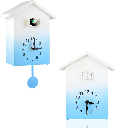 Vista 10 de KEYPOWER - Reloj de cuco, reloj de pared de cuco, sonidos de pájaros de cuco o llamada, péndulo de reloj con diseño, casa de pájaros, arte de pared