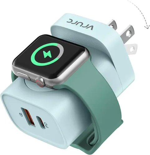 Vista 12 de VRURC Cargador para iPhone y Apple Watch, bloque de carga rápida USB C de 20 W, adaptador de viaje compacto 3 en 1 con 2 puertos para iPhone