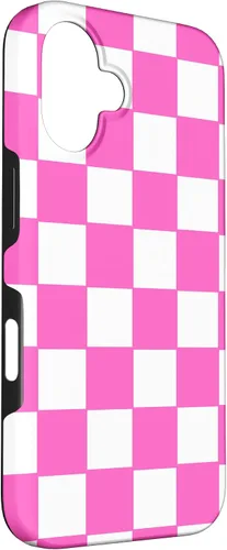 Vista 3 de Funda de tablero de ajedrez clásica a cuadros rosa y blanco para iPhone 16