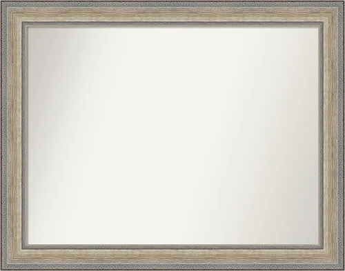 Vista 326 de Amanti Art Espejo de baño plateado para sobre el fregadero, 28 x 37 pulgadas, elegante espejo rectangular de peltre cepillado, marco de madera