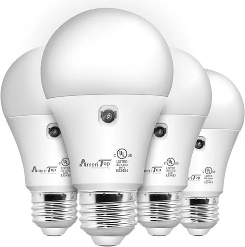 Vista 10 de Paquete de 3 bombillas del atardecer al amanecer, bombillas LED con sensor A19, 3000K blanco cálido