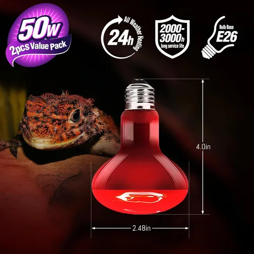 Vista 3 de Leoterra Bombilla de calor nocturno de reptiles de 50 W, lámpara de calor nocturna infrarroja roja de 10-20 galones, uso de terrario de vidrio