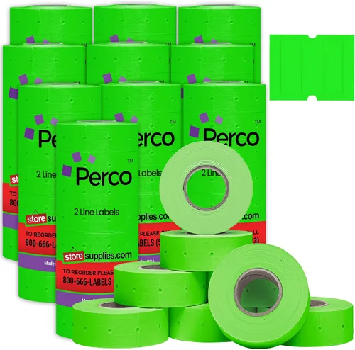 Vista 21 de Perco Etiquetas azules de 2 líneas, 6,000 etiquetas de precio en blanco y fecha para pistolas Perco de 2 líneas de precio y fecha, 8 rollos, 1