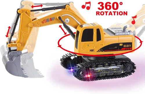 Vista 2 de JOYIN Juego de 2 vehículos de construcción a control remoto, excavadora RC accionada por fricción y camión volquete RC con luces y sonidos