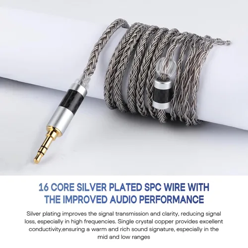 Vista 3 de Linsoul Tripowin Zonie cable SPC para auriculares de 16 núcleos, chapado en plata