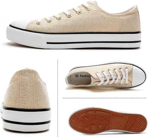Vista 3 de Adokoo - Tenis informales de lona para mujer, caña baja, con cordones, cómodos, para caminar