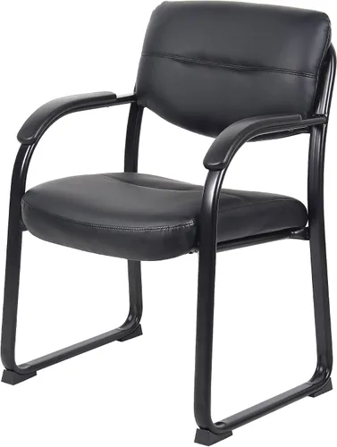 Vista 5 de Boss Office Products Silla lateral con base de trineo de cuero con brazos en negro