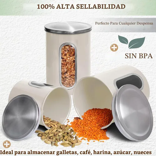 Vista 3 de Moss & Stone Juego de recipientes de 3 piezas beige para la cocina, juego de recipientes herméticos con ventana transparente, tarros