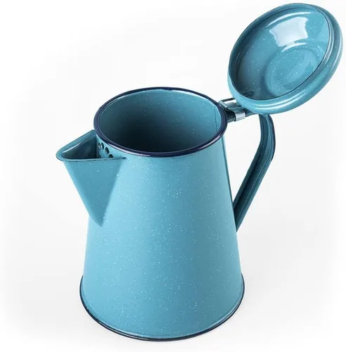 Vista 2 de Cinsa Enamelware - Cafetera (color turquesa) – 8 tazas – Esenciales de camping – Agua caliente para café y té – Ligera y resistente