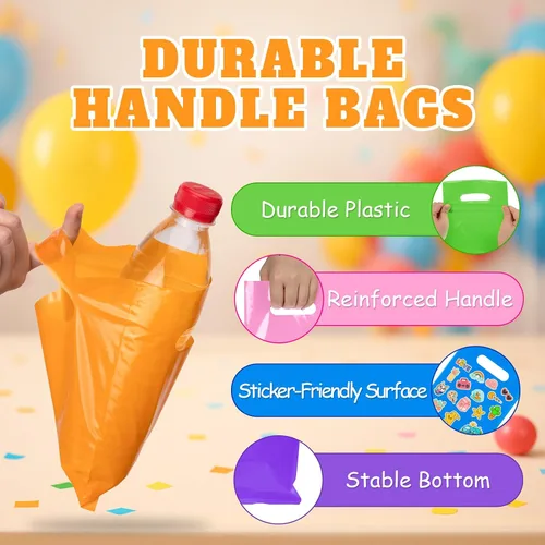 Vista 4 de ANZNKU 100 bolsas de regalo pequeñas multicolor con asa para dulces, muestras de bocadillos, manualidades, bolsa de regalo de plástico a granel