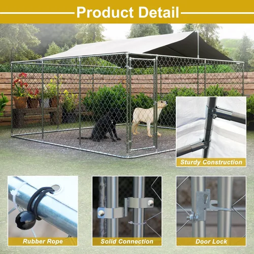 Vista 3 de IchbinGo Perrera grande para perros al aire libre, jaula resistente de acero galvanizado para perros con cubierta impermeable resistente a los rayos