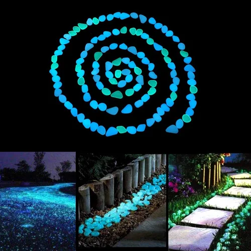 Vista 3 de UNIME Piedras de jardín que brillan en la oscuridad, piedras para decoración de patio y pasarelas, piedras luminosas decorativas de bricolaje