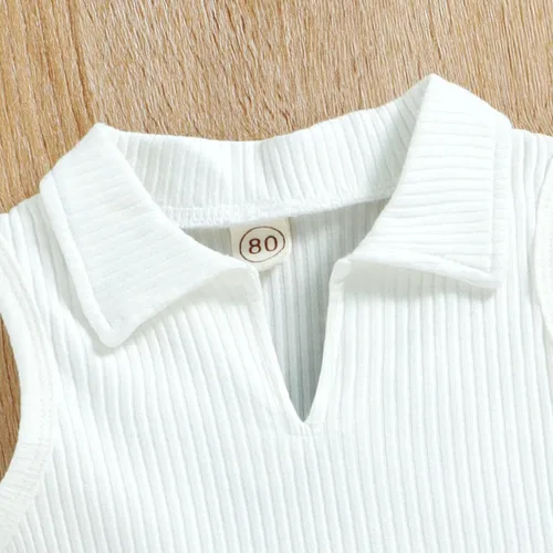 Vista 5 de Chaleco acanalado sin mangas de verano para niñas pequeñas, atuendo de camiseta y pantalones cortos para baby shower (rosa, 18-24 meses)