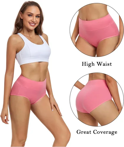 Vista 2 de wirarpa - Ropa interior de algodón para mujer, cintura alta y cobertura completa, paquete de 4unidades (tallas regular y extragrande)