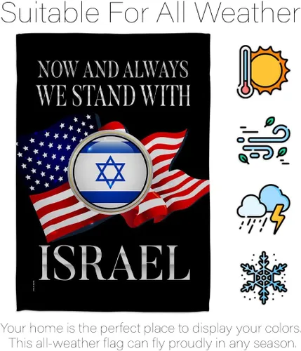 Vista 6 de Israel Flag Paquete de 2 banderas con texto en inglés «We Stand» para exteriores, tapiz, pared, habitación, póster de bandera israelí, campamento