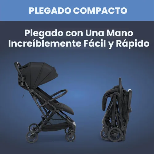 Vista 2 de Delta Children Icon - Cochecito ultra compacto ligero para uso diario y de viaje, plegado con una sola mano, solo 15.6 libras, cabe en Negro