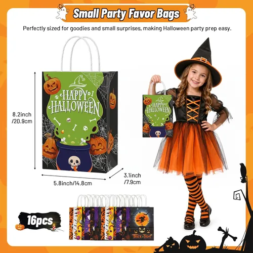 Vista 2 de Shintop 16 bolsas de regalo de Halloween con asas, bolsas de regalo