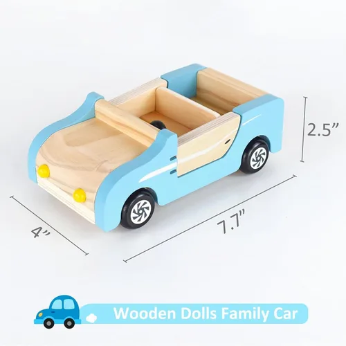 Vista 5 de PairPear Coche Familiar de Madera para Muñecas, Juguetes de Madera para Muebles de Casa de Muñecas, Juego de Accesorios, Vehículo de Juego