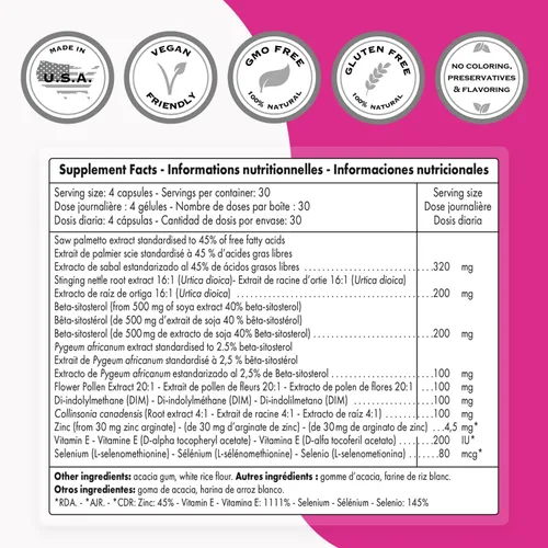 Vista 3 de Supersmart - Fórmula ProstaNatural (fórmula avanzada) - con palma enana, raíz de ortiga, beta-sitosterol - Suplemento de próstata Sin OMG y sin