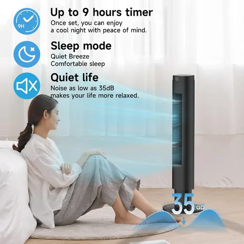 Vista 4 de PHILODECO Ventiladores de torre para el hogar, ventilador de piso vertical con control remoto de vibración de 80°, múltiples modos, temporizador