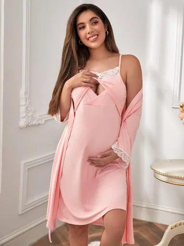 Vista 3 de Verdusa Conjunto de camisón y bata de maternidad para mujer, sin mangas, camisón de lactancia
