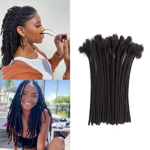 Vista 39 de Extensiones de cabello humano Loc de 0.2 cm de ancho, 4 pulgadas, 30 hebras, negro natural 100% completamente hechas a mano, extensiones