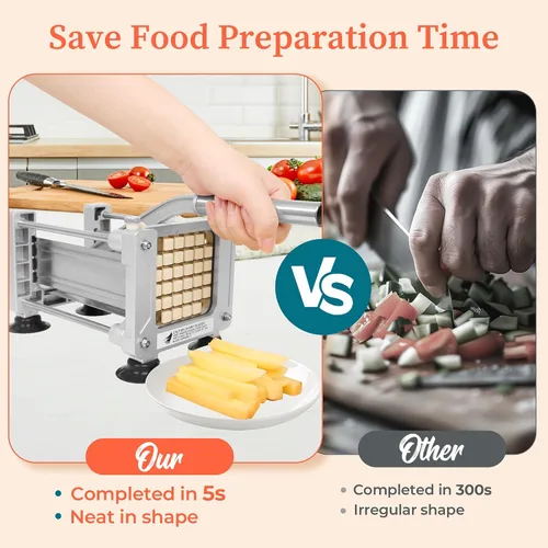 Vista 4 de Cortador de papas francesas BIEAMA, cortador de papas con cuchillas de acero inoxidable de 1/4", 3/8", 1/2", cortador de papas fritas para papas