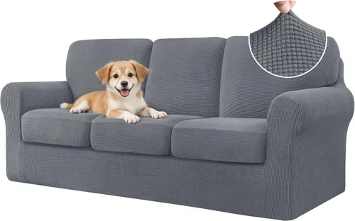 Vista 93 de CHUN YI Fundas para sofá de 7 piezas, lavables, fundas elásticas para sofá de 3 cojines con respaldo y fundas de cojín separados, protector