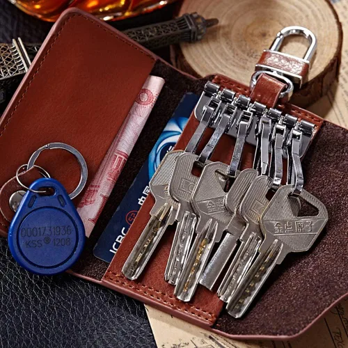 Vista 4 de JIUFENG Cartera multifuncional de cuero para llaves de coche, monederos, llaveros, unisex, para llaves