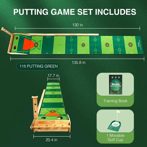 Vista 5 de Wekin Indoor Putting Green with Auto Ball Return,11 Foot Golf Practice Putting Mat,Ideal Training Putting Mat for Beginners & Advanced Players