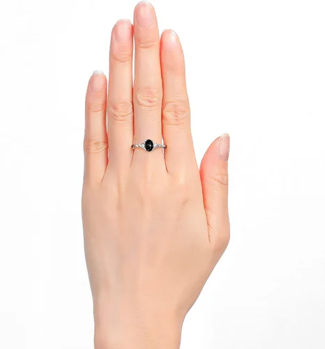 Vista 2 de Rylos Anillo clásico de plata de ley con piedra natal, piedra preciosa ovalada de 0.276 x 0.197 in y diamantes genuinos, joyería para mujer, tallas