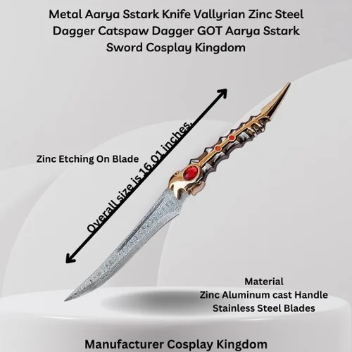 Vista 6 de Cuchillo medieval hecho a mano con réplica de película Catpaw Dagger Aryya Stark con soporte de mesa