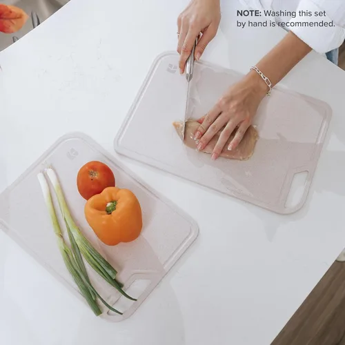 Vista 7 de KitchenEdge Juego de tablas de cortar de fibra de arroz con soporte, 2