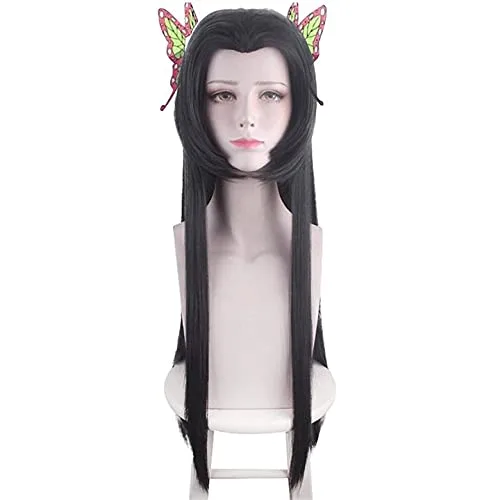 Vista 3 de Kocho Kanae Cosplay peluca con dos clips de mariposa resistente al calor pelo sintético con gorra de peluca
