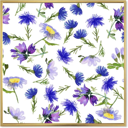 Vista 48 de DesignQ Lienzo enmarcado tradicional con flores silvestres azules con hojas verdes II