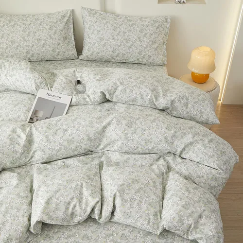 Vista 47 de Juego de funda de edredón blanca con estampado floral azul, juego de ropa de cama de algodón suave estilo bohemio, juego de ropa de cama estética
