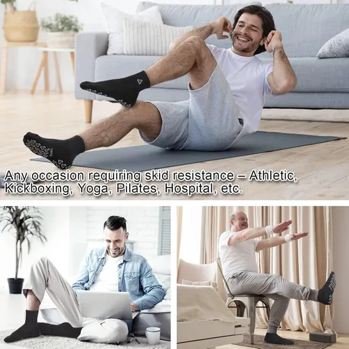 Vista 7 de Ozaiic Calcetines antideslizantes para yoga, entrenamiento en casa, Pure Barre, pilates, hospital, calcetines acolchados ideales para hombres