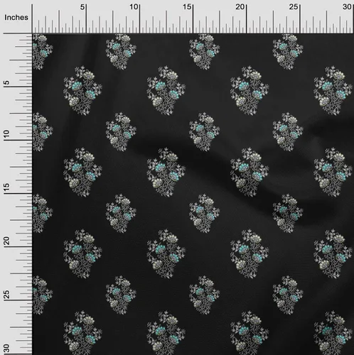 Vista 2 de Tela de poliéster oneOone de micro malla con hojas y estampado de bloques florales por Yardtwoinch de ancho