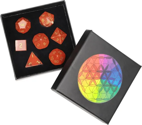 Vista 8 de Nupuyai Juego de dados poliédricos D&D de cristal de cuarzo rosa curativo con caja para Calabozos y Dragones, juego de 7 dados de mesa para RPG MTG