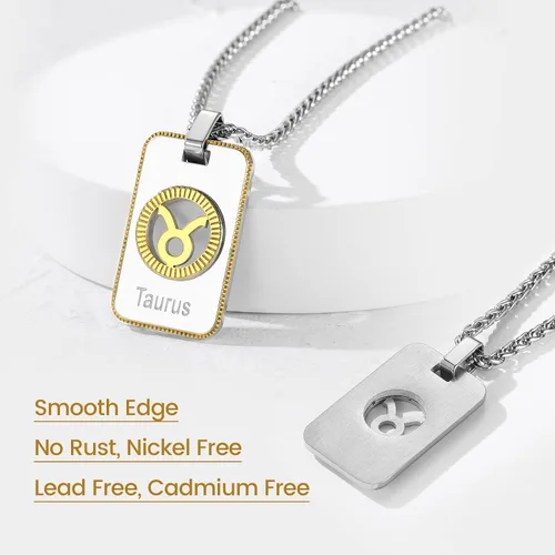 Vista 5 de GOLDCHIC JEWELRY Zodiac Tag Necklace for Men, Stainless Steel Constellation Horoscope Astrology Pendant Necklaces Lucky Jewelry