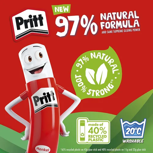 Vista 4 de Pritt Pegamento en barra, seguro y apto para niños, para actividades de artes y manualidades, adhesivo de sujeción fuerte para suministros escolares