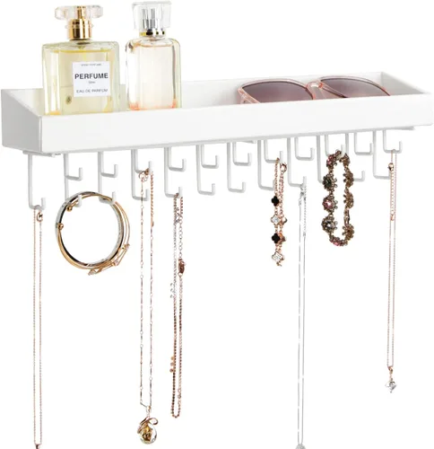 Vista 11 de J JACKCUBE DESIGN Soporte para Collares Montado en la Pared Organizador de Joyas para Pulseras, Aretes y Anillos con 25 Ganchos - Decoración Tipo1