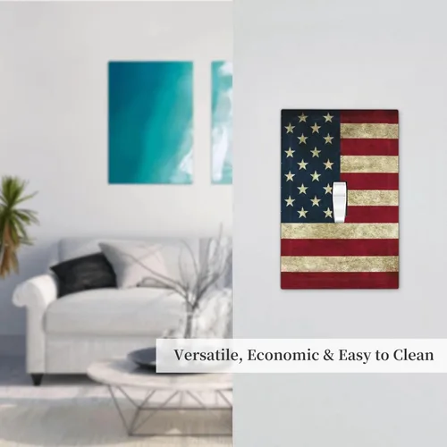Vista 5 de Placa decorativa de pared con bandera retro americana de 1 banda, interruptor de luz de una sola banda, cubierta de plástico con tornillos