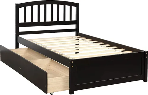 Vista 4 de Harper & Bright Designs Cama de plataforma de madera tamaño individual con cajones de almacenamiento para ahorrar espacio, marco de cama vintage